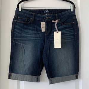 NWT LOFT Bermuda Rolled Cuff 11” Inseam Blue Jean Shorts Size 10P